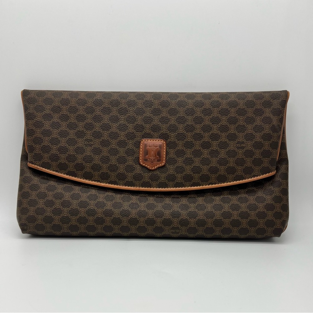 Vintage Celine Macadam Canvas Envelope Clutch Brown Monogram